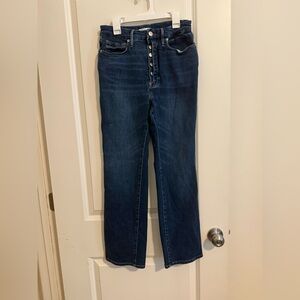 Good American Dark Blue Straight Leg Jeans with Button Fly